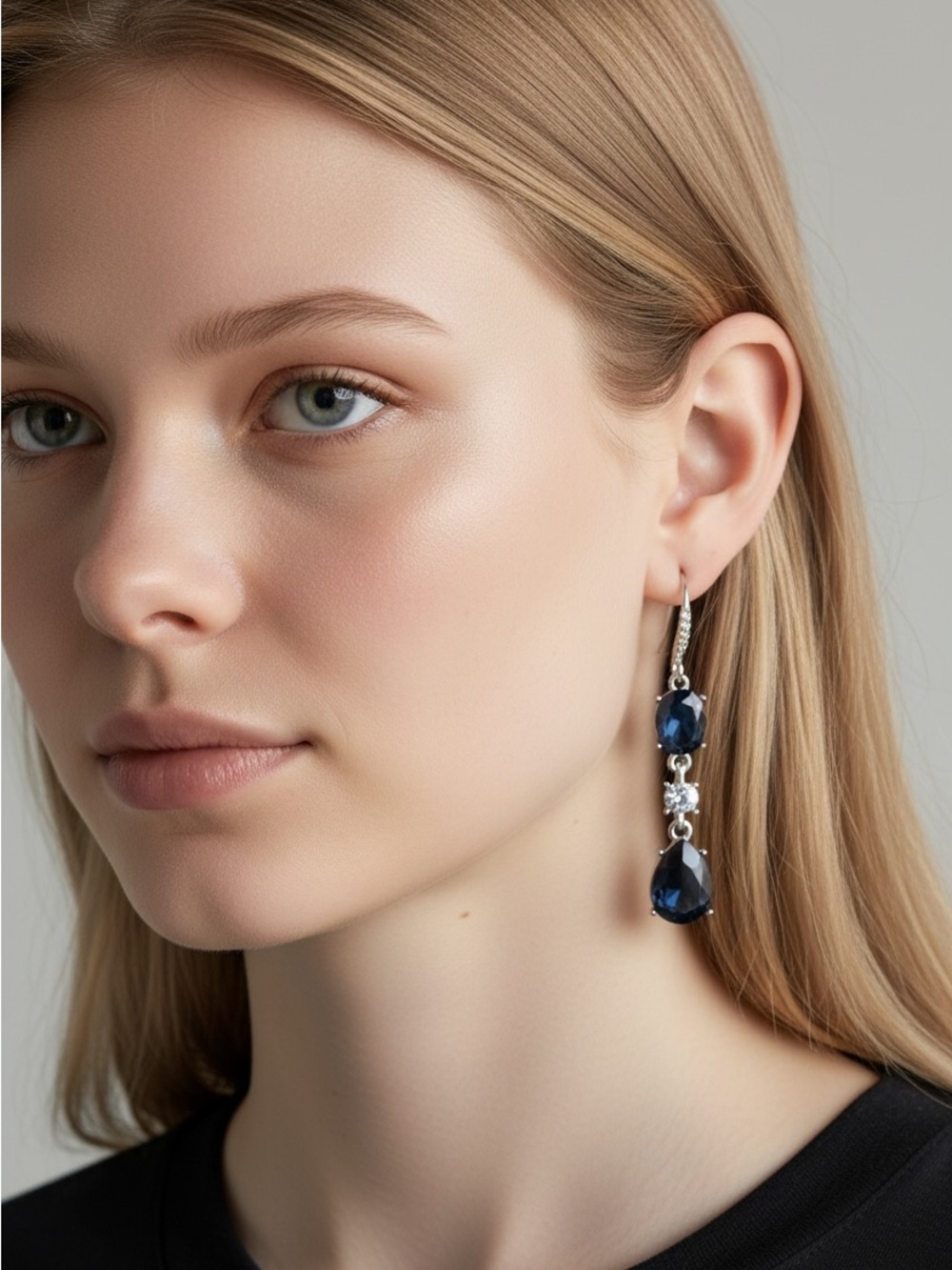 10/23 Blue Crystal Drop Earrings - Elegant Women's Jewelry